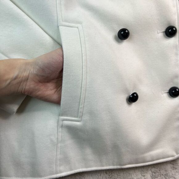 Lane Bryant Double Breasted Coat Womens Size 18/20 Cream White Ruffle Jacket - Picture 4 of 12